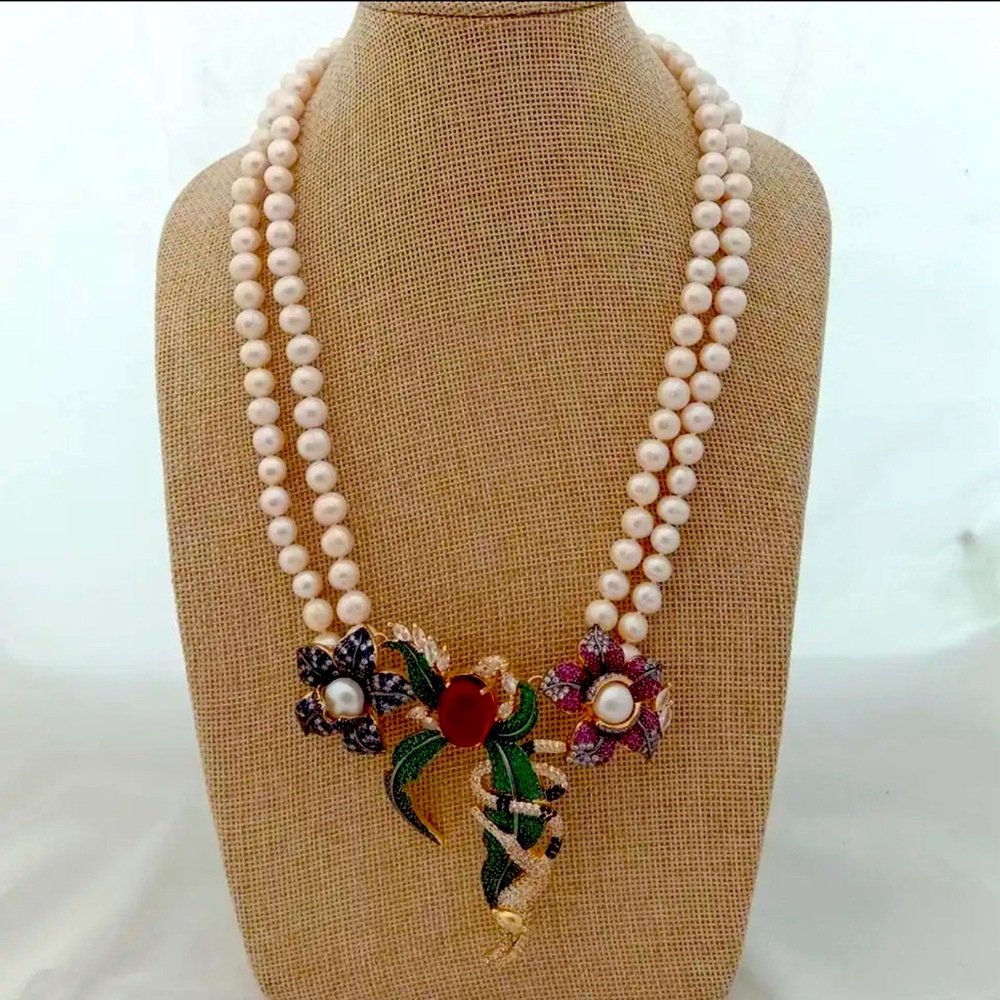 Fresh Water Double Pearl Strand Necklace with Features 21 inches